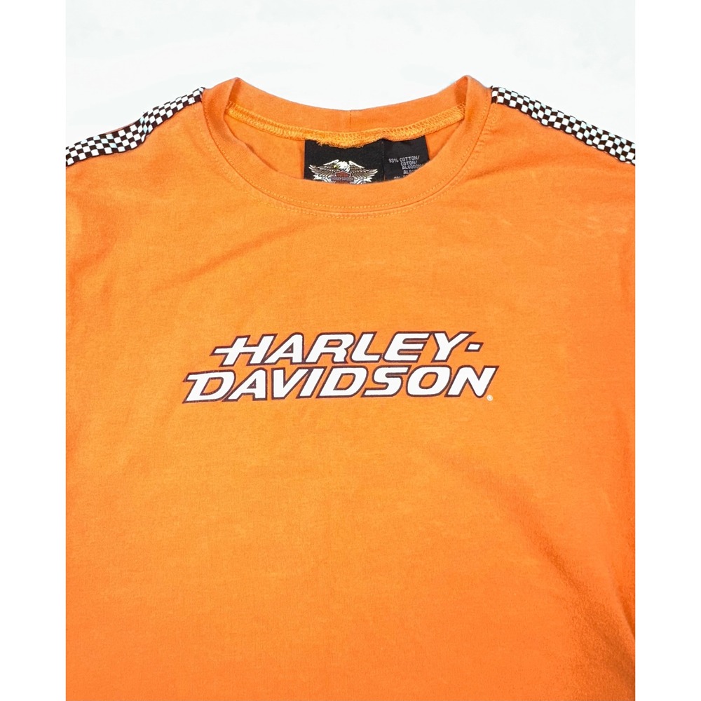 Harley-Davidson Womens Orange Racing Stripe Logo T-Shirt Medium Short Sleeve